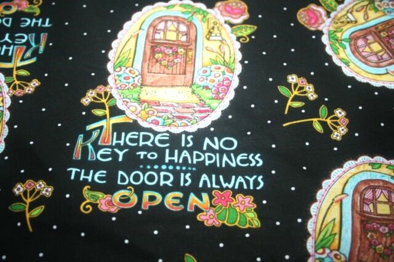 Mary Engelbreit Key to Happiness The door is always open cotton fabric OOP piece 18 x 22. Fat Quarters or bty image 1