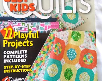 Revista Best Kid's Quilts, 2015, 22 patrones de proyectos divertidos que incluyen bloques de huellas de peces, casa de muñecas, princesa y guisante