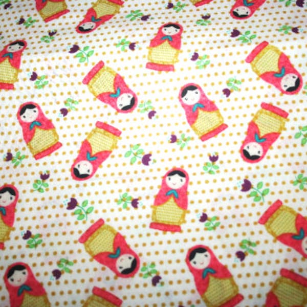 Matryoshkas Dolls print cotton fabric. Nesting dolls OOP piece 18" x 44". By the half yard ecru gold persimmon.