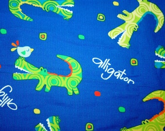 Royal Blue Corduroy fabric with Alligators 3/4 yd (27 x 42") cute for toddler clothes or pillow