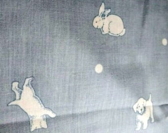 Kid's cute Animals blue-gray print cotton fabric OOP by the yard 36"