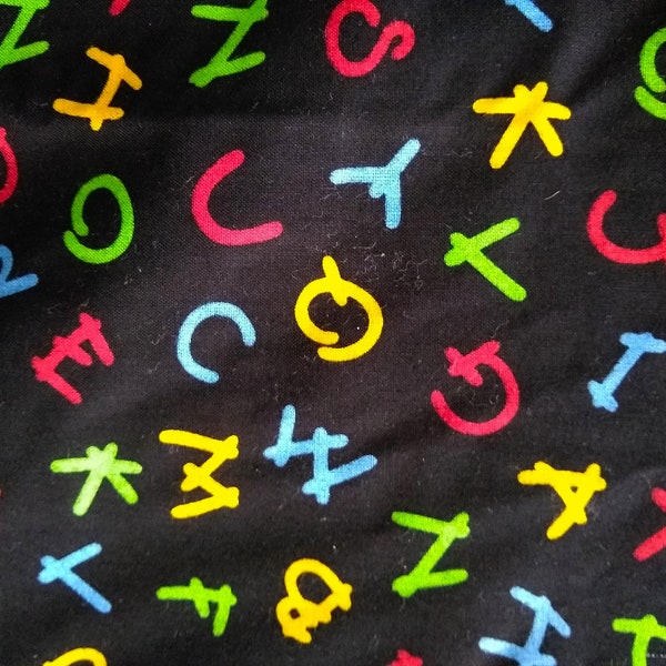 Black A B C fabric cotton. Back to School by Marie Cole OOP 1 yard 6" x 42" remnant