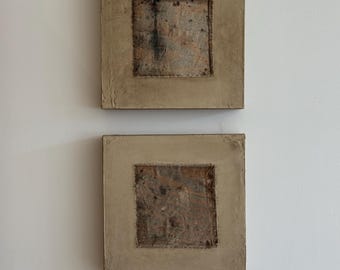 Wabi Sabi Abstract Art: Set of Two Original Neutral Paintings (10x10'')