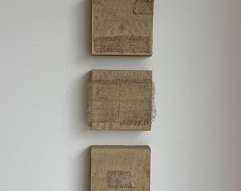 Wabi Sabi Abstract Art: Set of Three Original Neutral Paintings (6x6'') triptych.