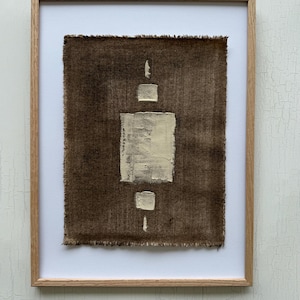 Original Abstract Painting: Neutral Tone Art on Raw Cotton (9x12&#39;&#39;), Optional Oak Frame