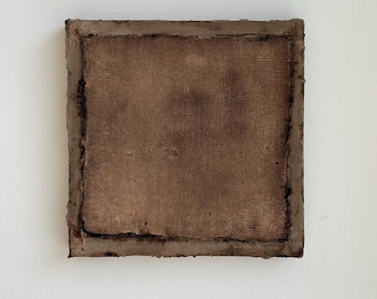 Original Beige Wabi-Sabi Abstract Art: Brown Textured 10x10'' on Gallery Canvas