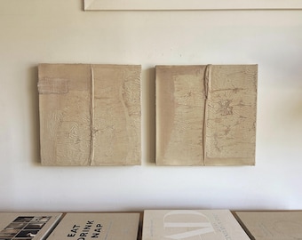 Wabi Sabi Abstract Art: Set of Two Original Neutral Paintings (16x16'')