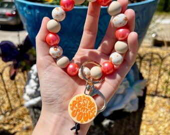 He Restores My Soul Keychain Wristlet | Hands Free | Silicone Beaded Wristlet | Bracelet Keychain | Car Accessories | Gift for her