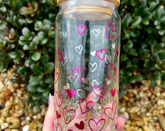 Love is in the Air Glass Cup | Permanent Metallic Vinyl | Valentine’s Day | Coffee Cup | Libby Glass Tumbler | Bamboo Lid & Straw | 20 OZ