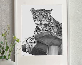 Tier Poster | Kunstdruck | Leopard Zeichnung | Bleistiftzeichnung | Schwarz-Weiß-Druck | Tierzeichnung | Geschenkidee | Graphitzeichnung