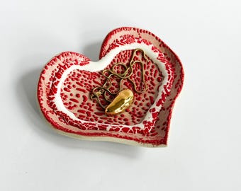 Heart Jewelry Dish, Ceramic Ring Dish, Handmade Stoneware Ring Holder, Bridesmaid Gift for Her | Heart Dish