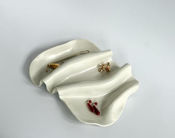Ceramic Jewelry Dish, White Glazed Ring Tray, Handmade Stoneware Catchall Decor for Designers | White Tray
