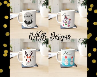 Personalised Christmas Mugs Cup snowman dinosaur reindeer unicorn xmas gift special coffee hot chocolate tea hot drinks perfect mug present
