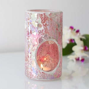 Perfume burner cracked pillar iridescent pink mirror, scented melts burner scented wax tablet, Valentine's Day decoration gift