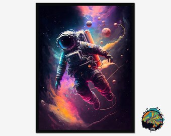 Astronaut floating through Space, Galactic Odyssey Print - NASA-Inspired Astronaut Wall Art for Space Lovers, Framed and Ready to Hang