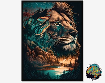 Majestic Vibrant Lion Framed Poster, Poster for adults and teens, great eco gift for friends and family,Wall Decor,Home Decor,framed print