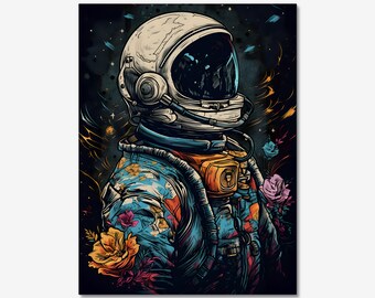 Floral Astronaut Space Canvas, Astronaut Canvas, Space Canvas, Space Canvas, Outer Space Decor,Wall Decor,Home Decor, Gift for him