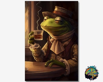 Frog Sipping Tea Canvas, Frog Canvas, Modern Animal Canvas, great gift for friends and family,wall decor,home decor,canvas print