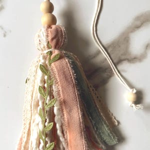 Handmade Bookmark Bible Tassel Unique Christian Gift Book Mark Blush Sage Cream