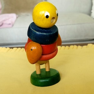 Old Baby Toy, Wood Standing Bird, Made in West Germany, ToddlerAssembly Toy, Primary Colors, Vintage Toy