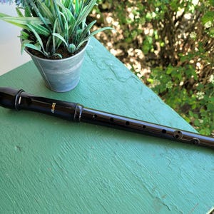 Vintage Black School Flute. Aulos Recorder, 13 inch, First Instrument