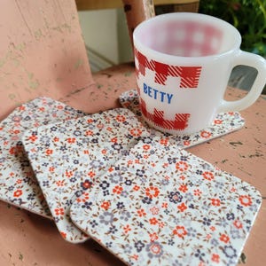 Vintage Calico Floral Coasters, Set of 6 - Cottage Prairie Style