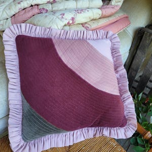 Vintage Ruffled Pink Throw Pillow, Cottage Accent Toss Pillow, Granny Pink Mauve Pillow, Retro Cozy Home Decor