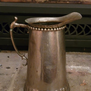 Vintage Silver Beaded Metal Pitcher, Rustic Flower Pitcher, Farmhouse Decor Pitcher, Silver Decanter, Country Cottage Vase, Shabby Style