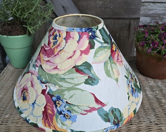 Vintage 19" Floral Empire Lampshade, Multicolor Cotton Chintz Fabric, Spider Fitter, Floor or Oversized Table Lamp,  Shabby Chic Style Decor
