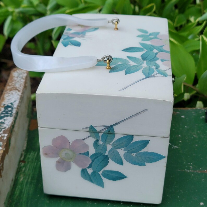 Vintage Square Floral Purse, Lacquered Box Purse: Annie Laurie Style Handbag with Roses image 4