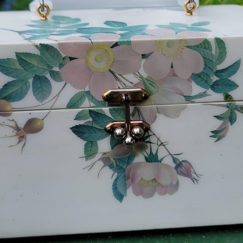 Vintage Square Floral Purse, Lacquered Box Purse: Annie Laurie Style Handbag with Roses image 3