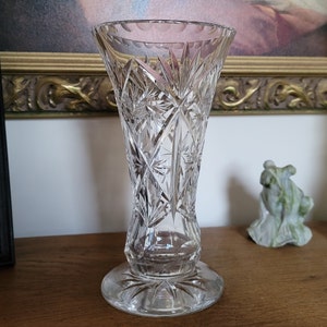 Vintage Cut Crystal Vase: Heavy Footed Floral Bouquet Vase, 9 inch