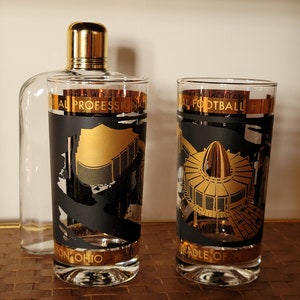 Vintage Football Hall of Fame Tumblers: Black and Gold Barware