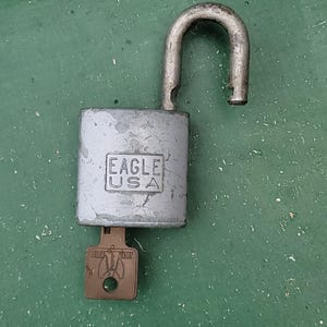 Vintage Padlock, Eagle Lock with Key, Portable Lock, Old Lock and Key