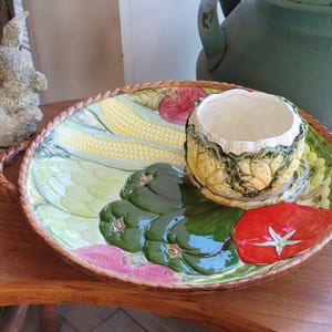 Majolica Style Platter, Serving Platter Dip Bowl. 1983 Japan Haldon Group, Vegetable Majolica Plate, Dip Platter, Summer Platter