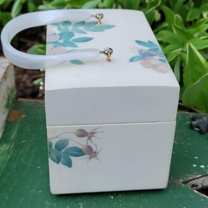 Vintage Square Floral Purse, Lacquered Box Purse: Annie Laurie Style Handbag with Roses image 6