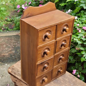 Vintage Wood Spice Drawer Shelf: 8-Compartment Apothecary Cabinet
