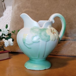 Vintage Green Pitcher Vase, Weller Pottery Pitcher, Nasturtium Panella Pattern, Vintage Art Pottery