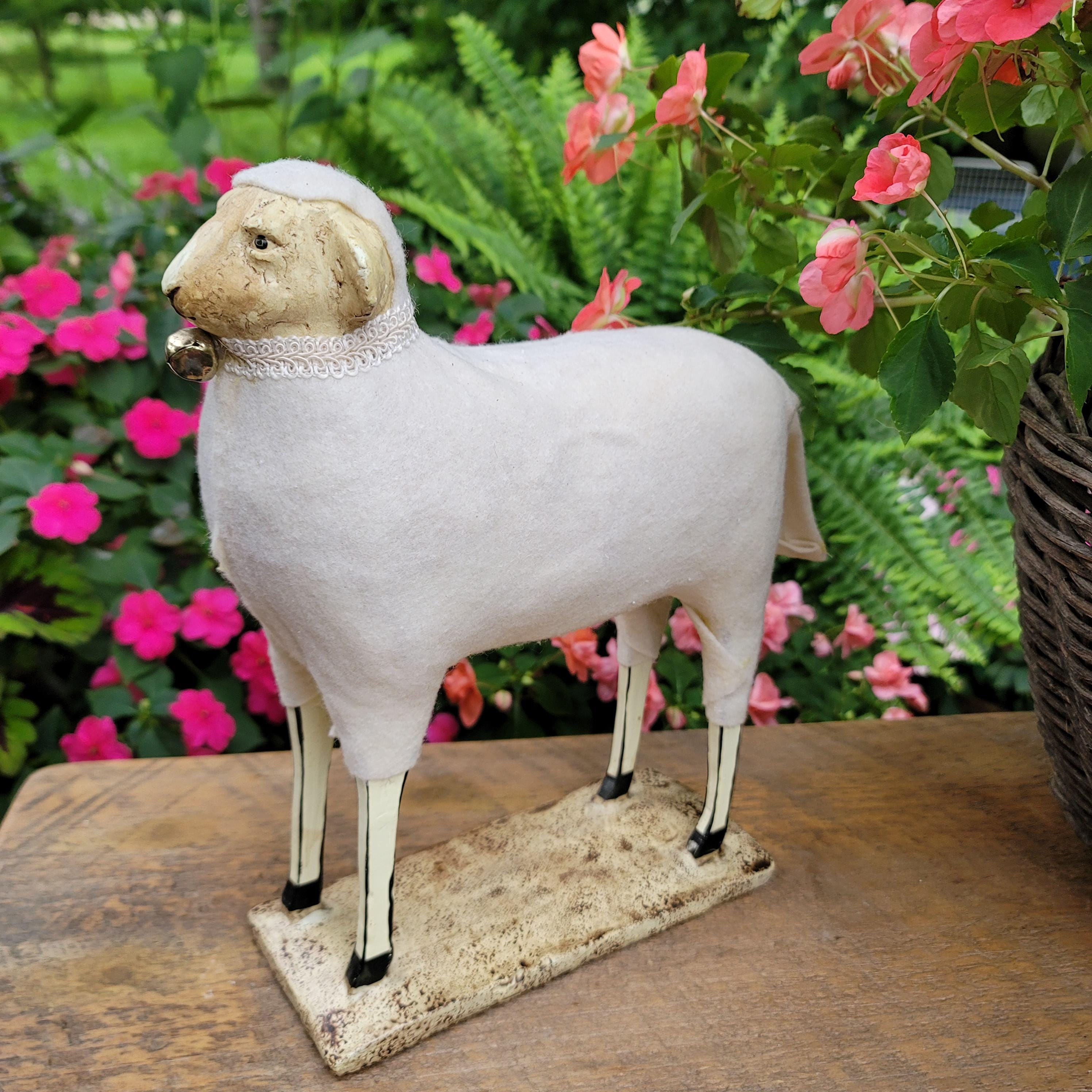 you ヴィンテージ アンティーク ドイツ ひつじ putz Vintage Lot of 3 German Spun Cotton Putz Stick Leg Sheep