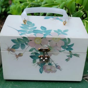 Vintage Square Floral Purse, Lacquered Box Purse: Annie Laurie Style Handbag with Roses image 2