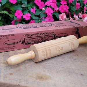 Vintage Heureka Baking Pin, Traditional German Springerle Cookies, Decorative Rolling Pin