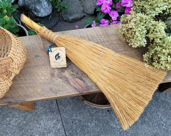Vintage Corn Hearth Broom: Cottagecore Shaker Style Primitive Decor, Hand Crafted