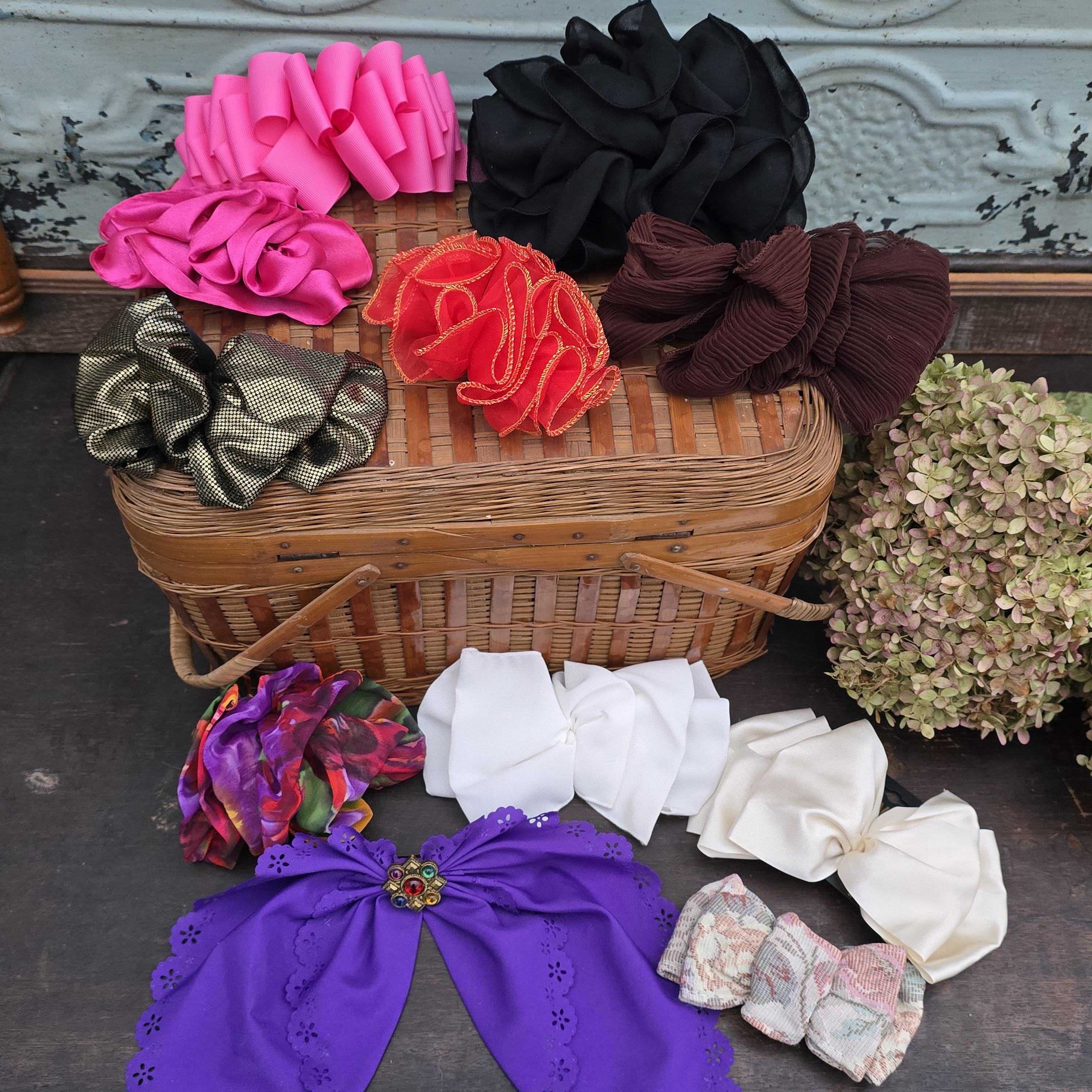 Vintage Statement 80s Floral Hair Bow Barrettes Set 3 Sheer Silky Cottagecore Linnen Hair Bow - Cottagecore Vintage Aesthetic Ribbon - Etsy main image 4
