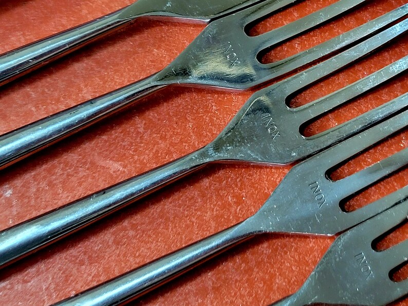 Inox Cocktail Fondue Long Handle Forks Midcentury Vintage Barware Black