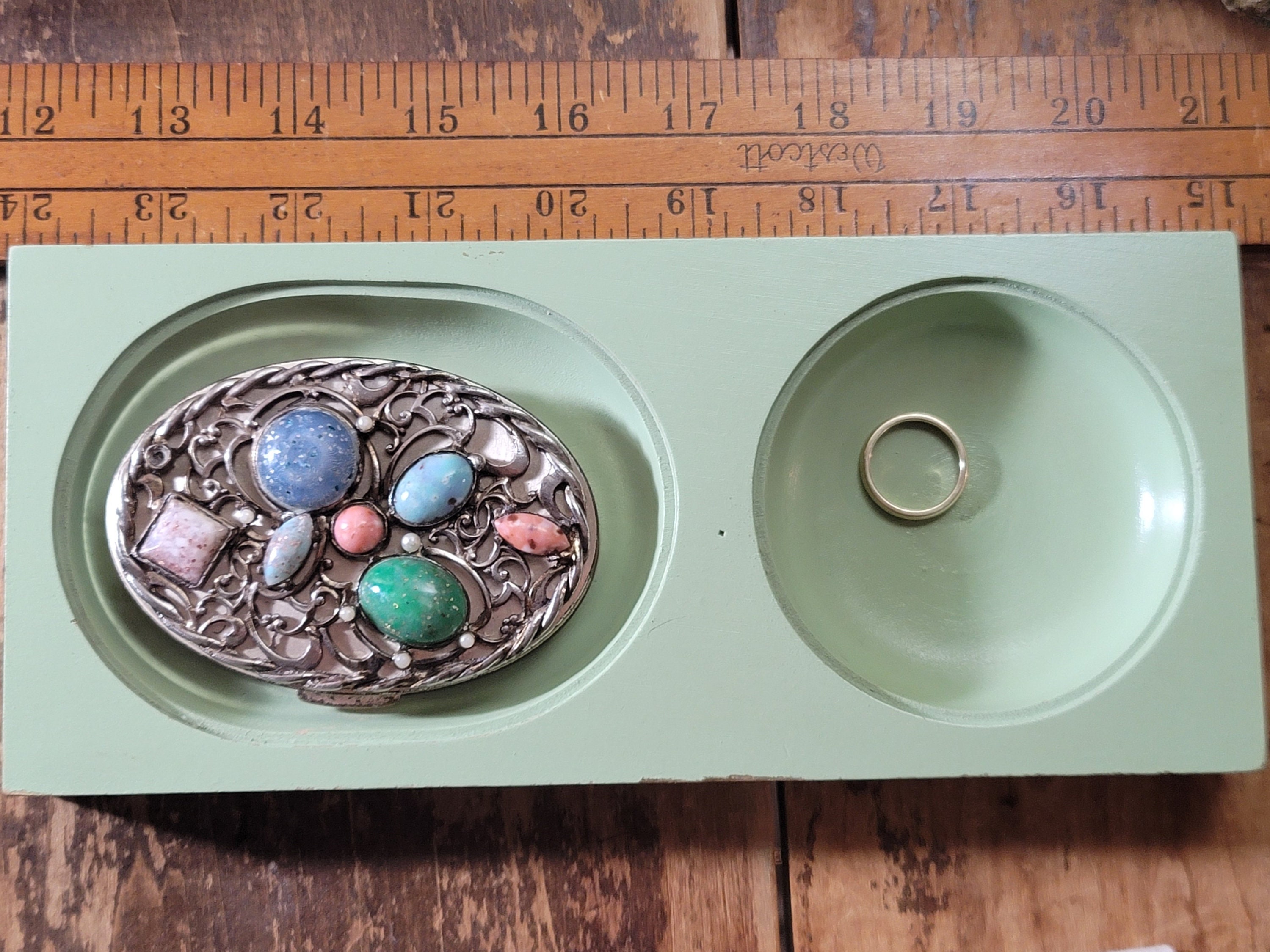 Vintage Minimalist Organizer, Drawer Organization, Wood Drawer Compartment, Lime Cream Compartment, Office Storage Tray, Vintage Storage