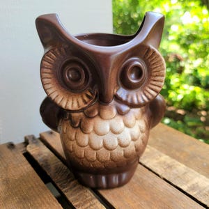 Howard Pierce Ceramic Owl Planter Vintage Mid Century Large Brown Pottery Vase California Art MCM