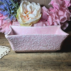 Vintage Pink Brocade Splatter Ware Planter, Small Rectangular Art Pottery USA