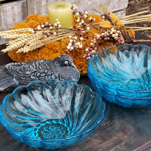 Vintage Blue Hazel Atlas, Capri Bowls, Set of 3, Seashell Swirl Blue, Blue Glass Bowls