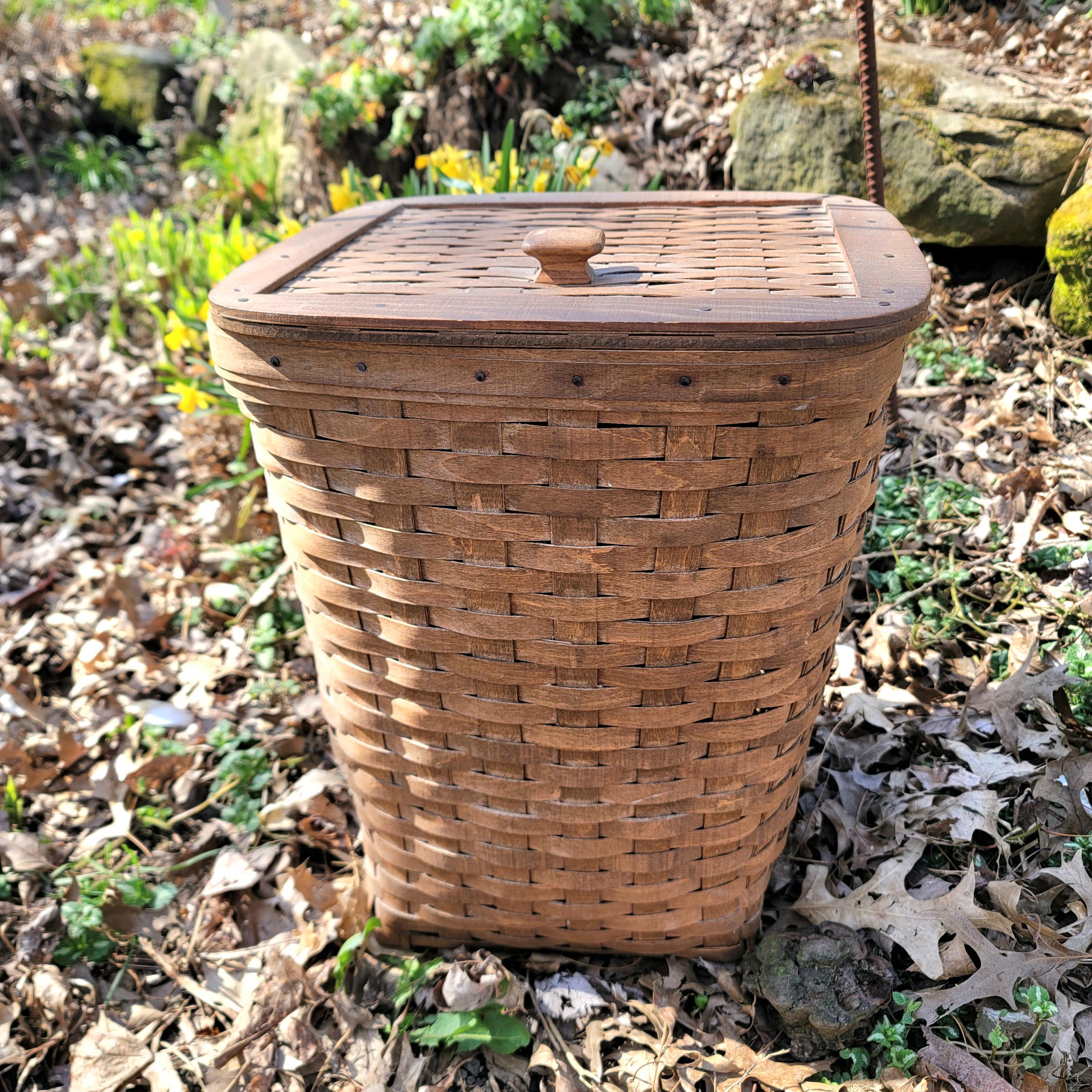 Vintage 1983 Longaberger Hamper: Wood Slat Basket with Lid