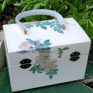 Vintage Square Floral Purse, Lacquered Box Purse: Annie Laurie Style Handbag with Roses image 5